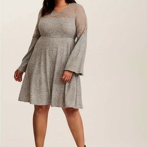 Torrid 1x plus size gray bell sleeve sweater dress
